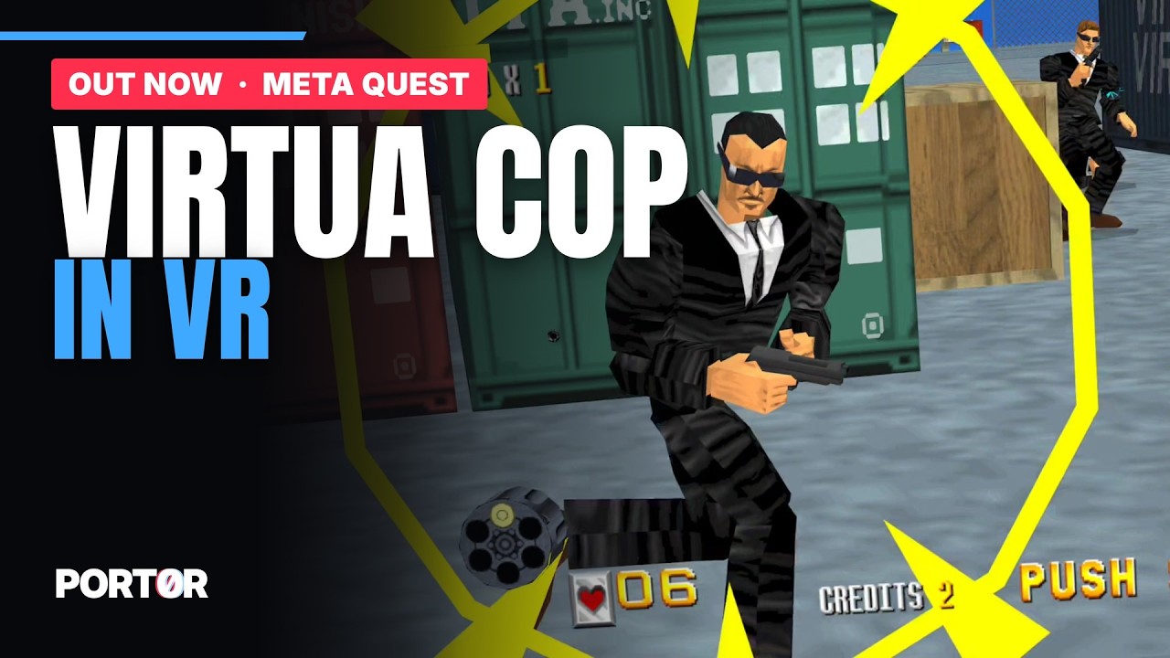Virtua Cop in VR: the docks, a gangster in the sights
